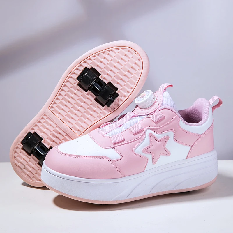 Zapatos de patines en línea para niñas, zapatillas cómodas con 4 ruedas, color negro y rosa, 202