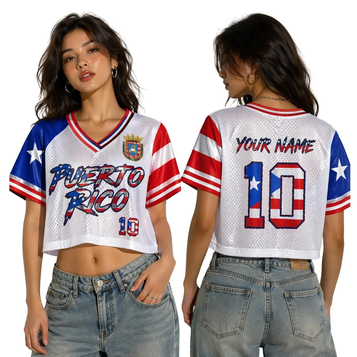 Puerto Rico Crop Top Football Jersey Personalized, Custom Name Number Soccer Fan Shirt