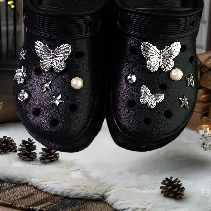 

[YU]10/13pcs Shoes Charms Removable Ins Silver Butterfly Shoes Accessories For Girls Summer Shoes DIY Gift