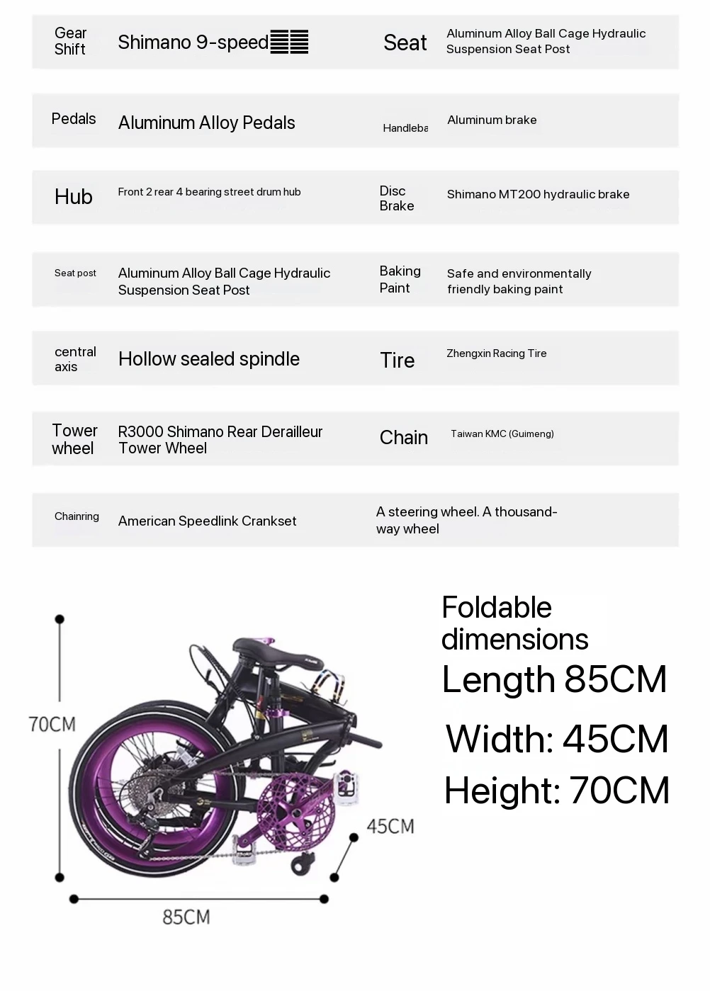 Vibrant Color Triple Folding Aluminum Alloy Bike Shimano 9 Speed Hydraulic Disc Brake Portable Urban Commuter Bicycle view 6