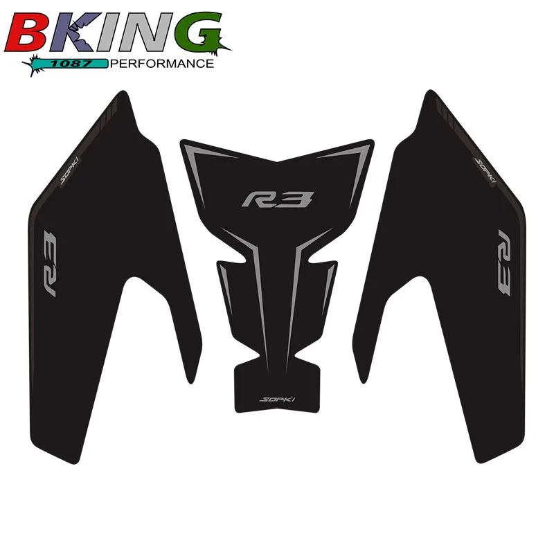 لياماها YZF-R3 YZFR3 2019-2025 R3 أجزاء دراجة نارية الجانب خزان الوقود وسادة واقية ثلاثية الأبعاد ملصق مائي قبضة الركبة خزان منصات الجر