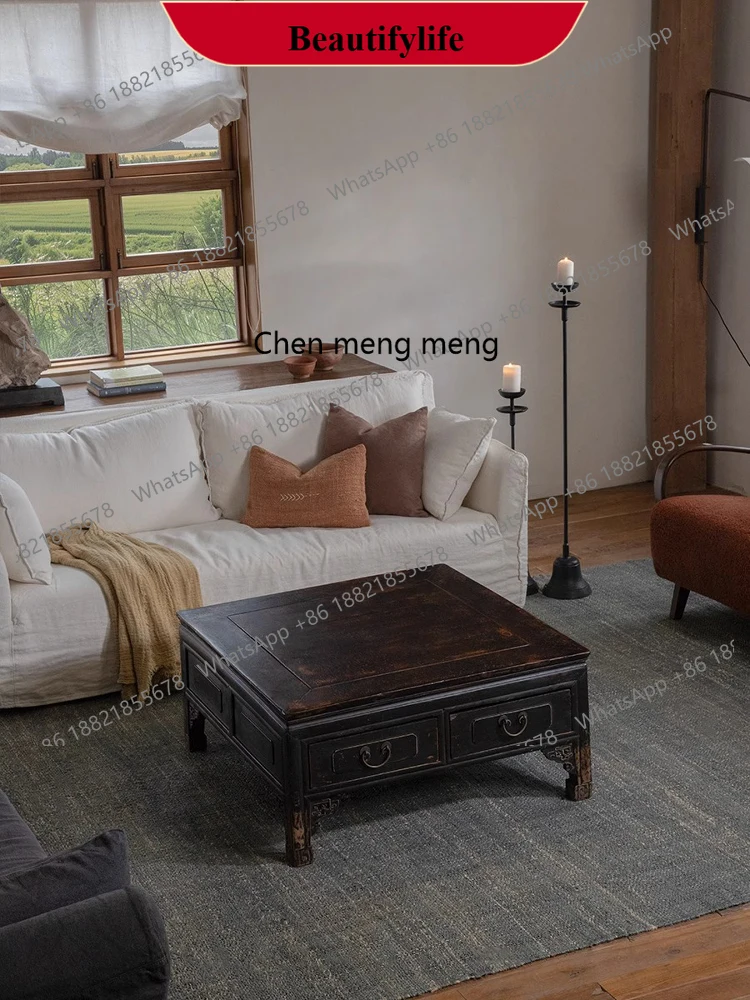 

d178 Wabi Sanfeng Zen B & B Designer Living Room All Solid Wood Large Lacquered Square Coffee Table