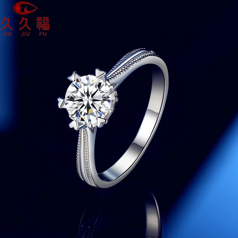 Unique Six-Claw Snowflake Ribbon Ring for Women, PT950 Platinum Inset 1 Carat Moissanite, balance comfort fit