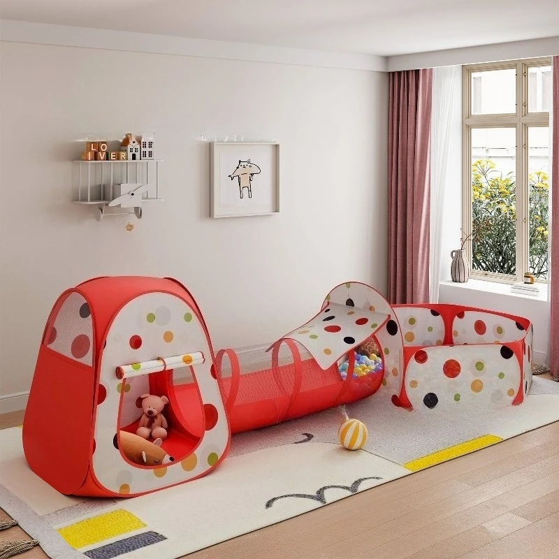 Barraca infantil colorida de bolinhas, conjunto de três peças, dobrável, portátil, casa de brincar de brinquedo três em um para crianças