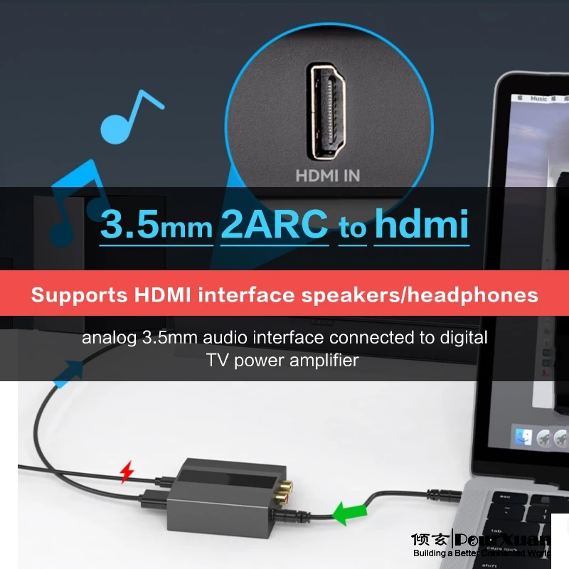 3 5mm to hdmi audio converter 2 rca to hdmi Stereo audio adapter Computer phone AUX audio interface connected to HDMI amplifier