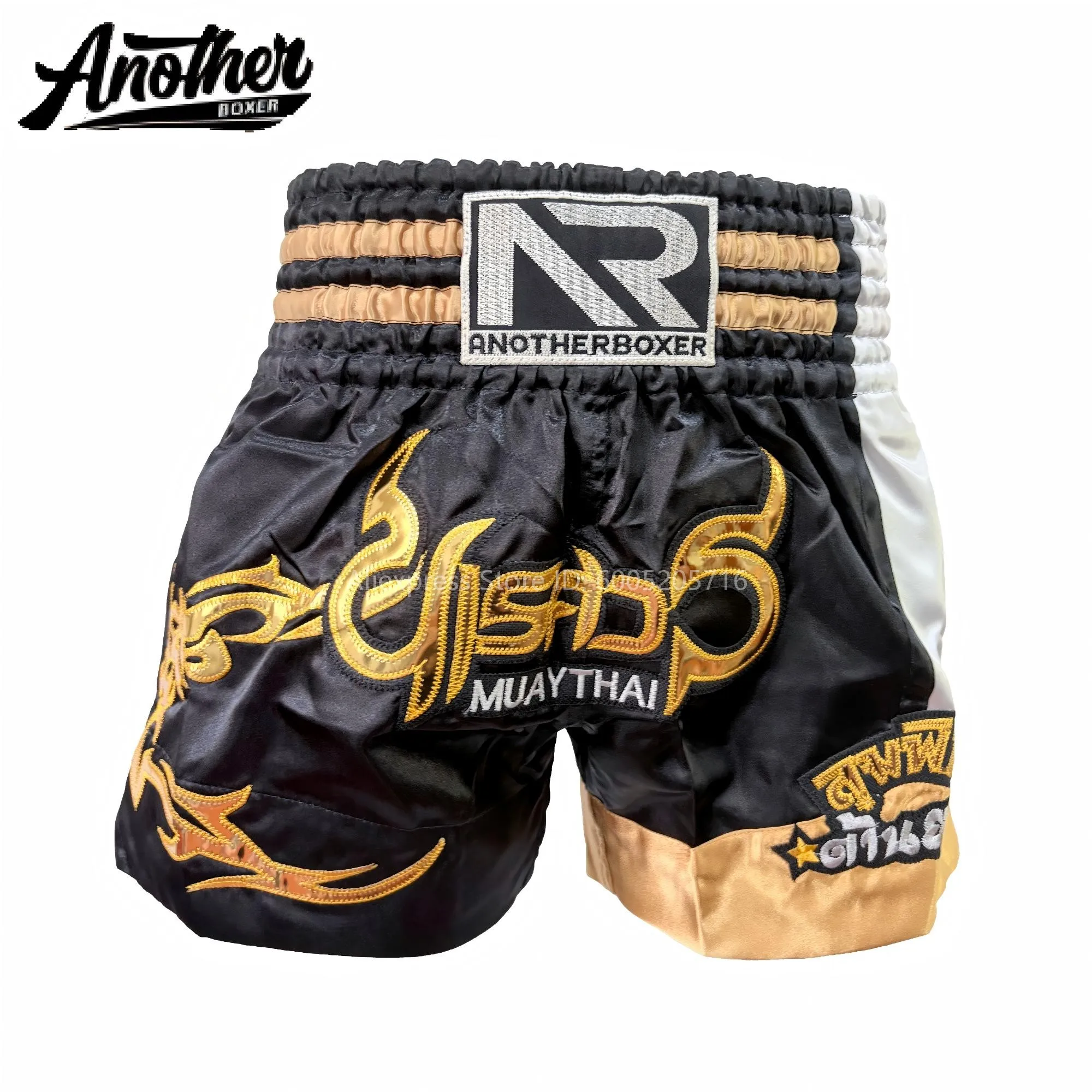 Thai Boxing Shorts Black White Fight Muay thai Pants Shorts Lightweight Breathable Kickboxing BJJ Tournament Practice Team Train