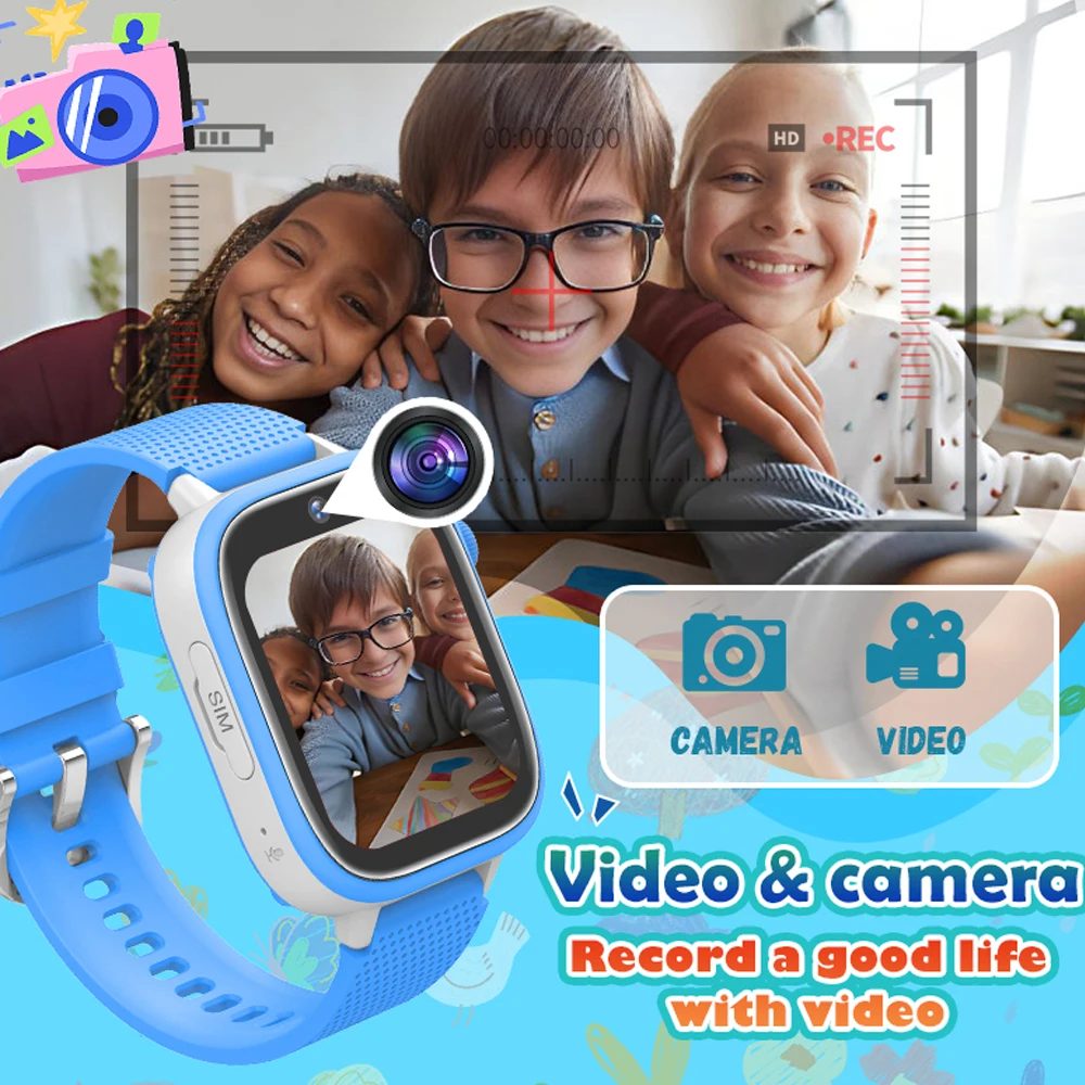 KGG Kids 4G Smart Phone Watch Face Unlock Music HD Video Call SOS 1.83inch Large Screen Camera Sports GPS WIFI Location Clock