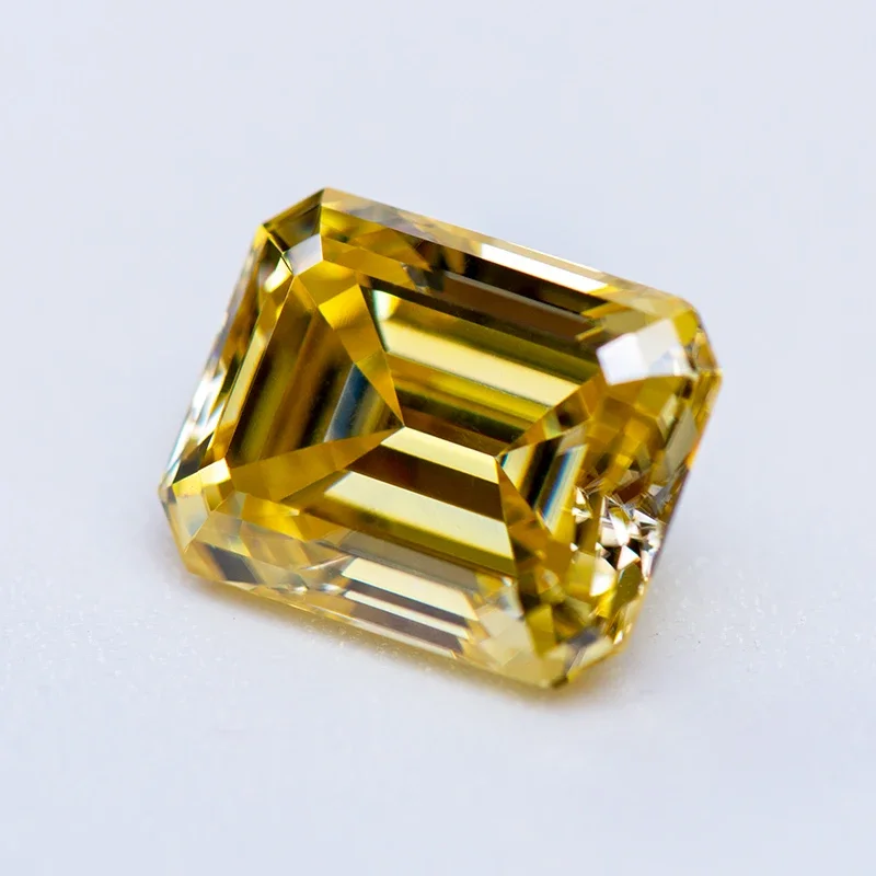 Pietra Moissanite Colore giallo limone Taglio smeraldo Ciondoli con diamanti coltivati in laboratorio Anello Collana Orecchini Materiali principali