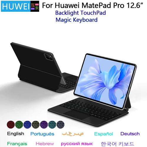 Teclado mágico retroiluminado HUWEI para Huawei MatePad Pro 12,6 pulgadas WGR-W09 WGR-W19 AN19 Tablet funda inteligente teclado español ruso
