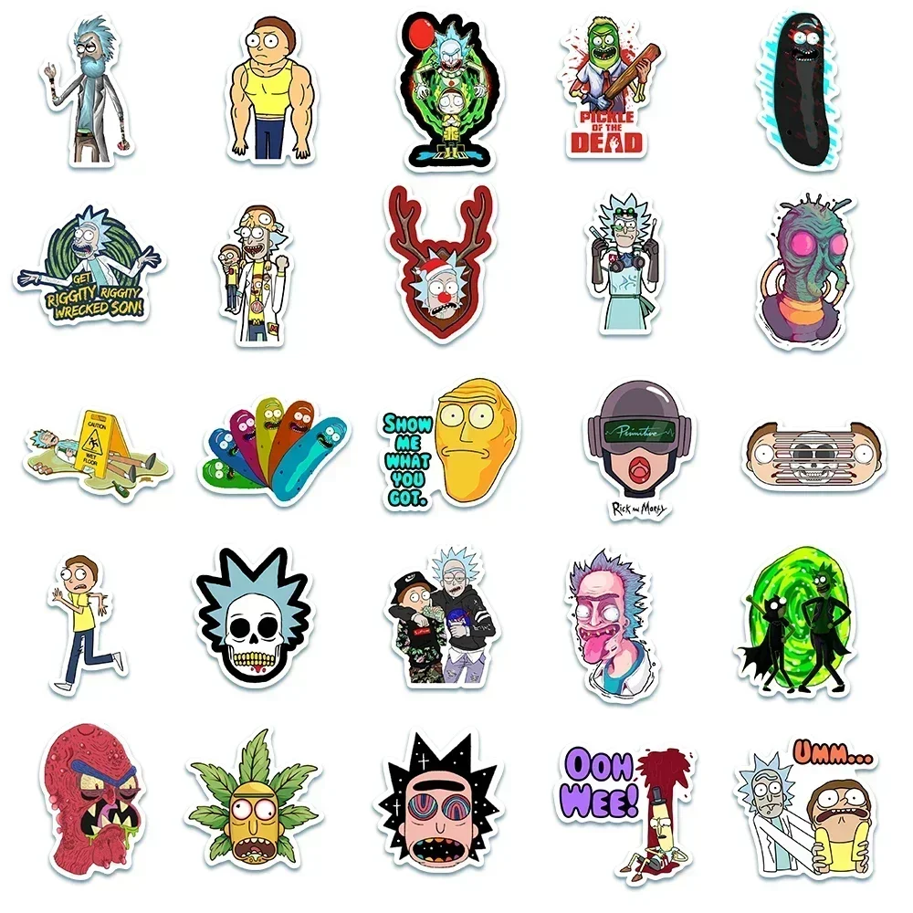 50PCS Ricked Morties Stickers Cartoon Anime Decals Waterproof Skateboard Suitcase Phone Laptop Disney Sticker Cute Kid Toy