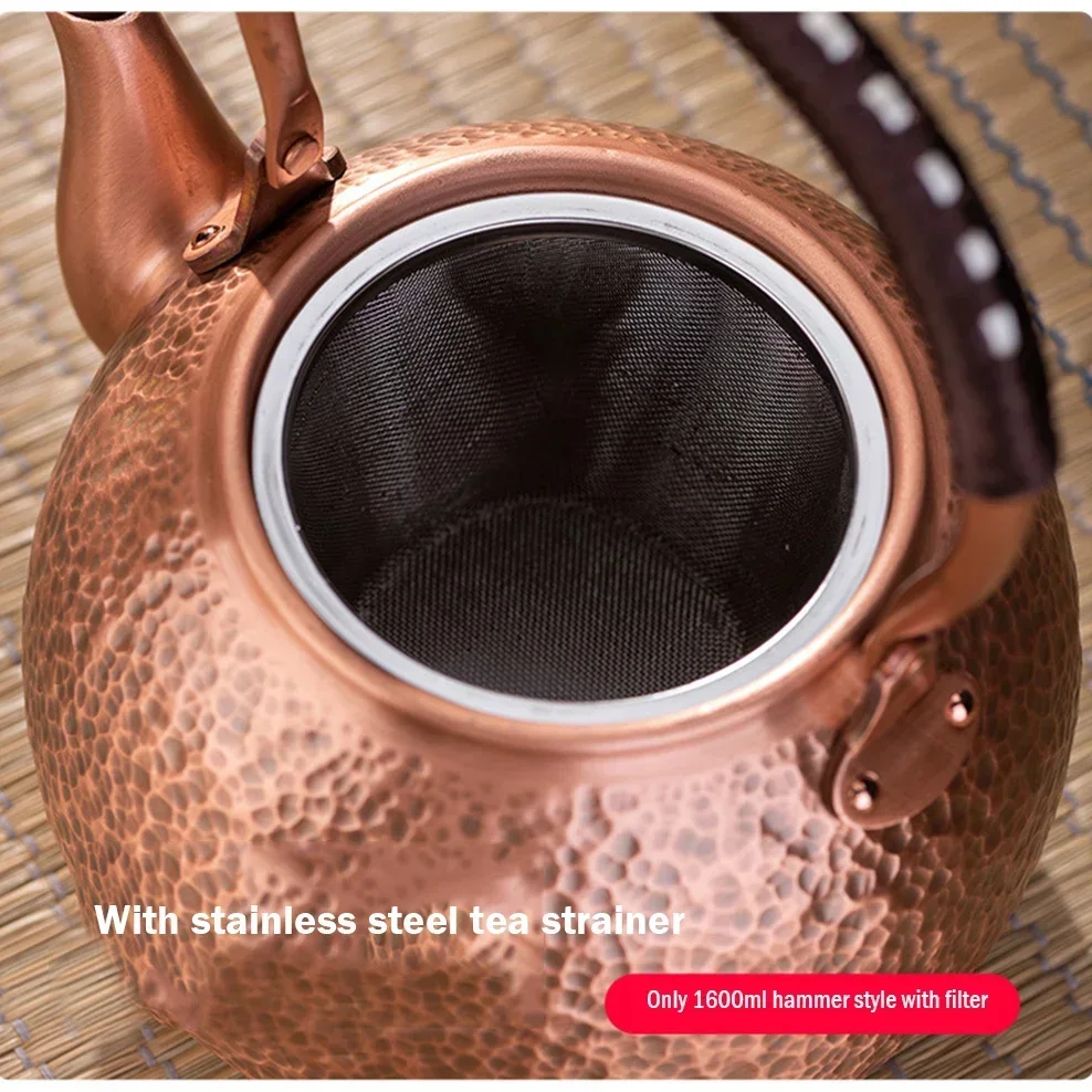 600/1200/1600ml Pure Copper Boiling Tea Kettle Retro Style Handmade Copper Pot Large Capacity Health Care Teapot Boiling Kettle