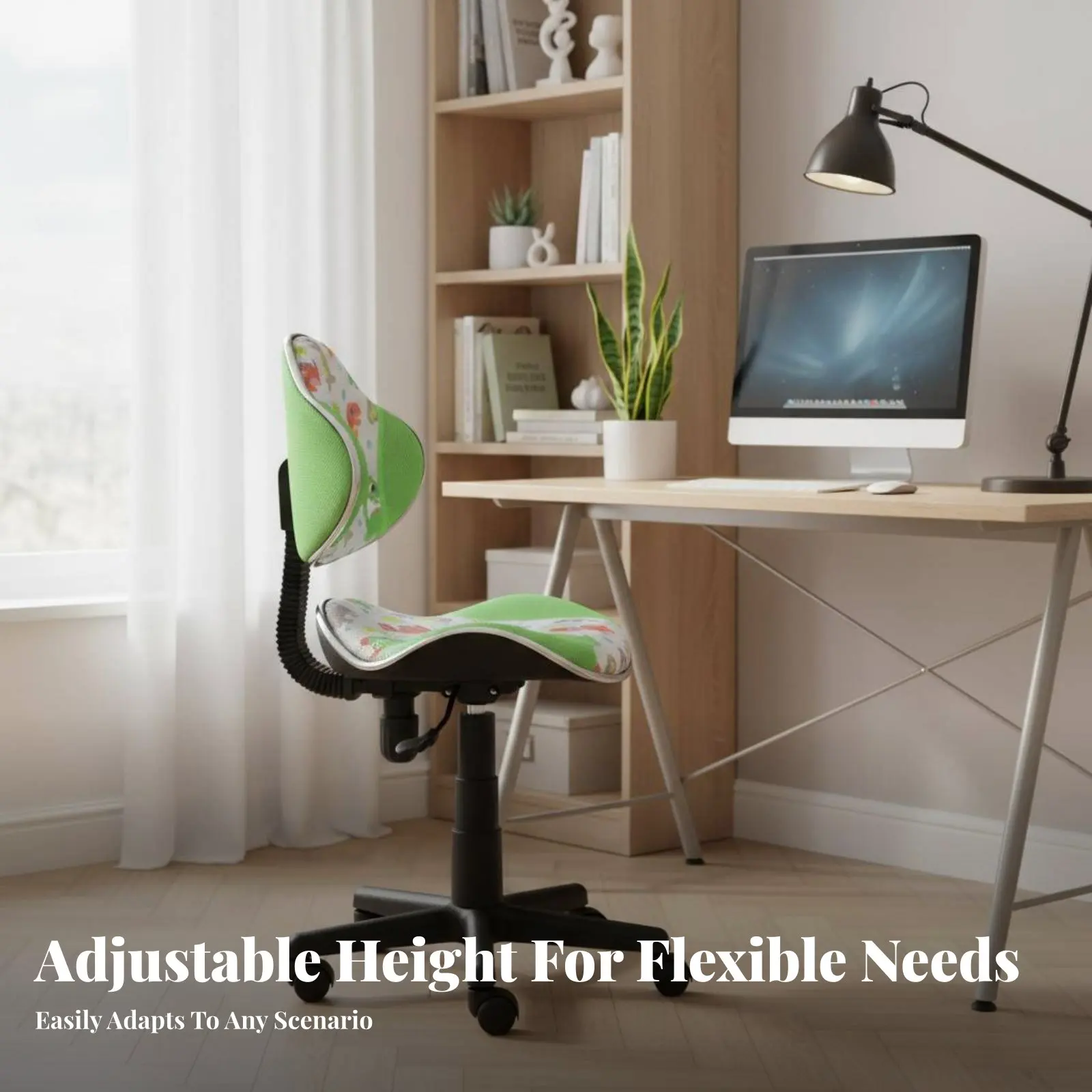 

Armless wheeled Chair Height Adjustable Office Furniture space-saving Design Tilt Function for Home Workers