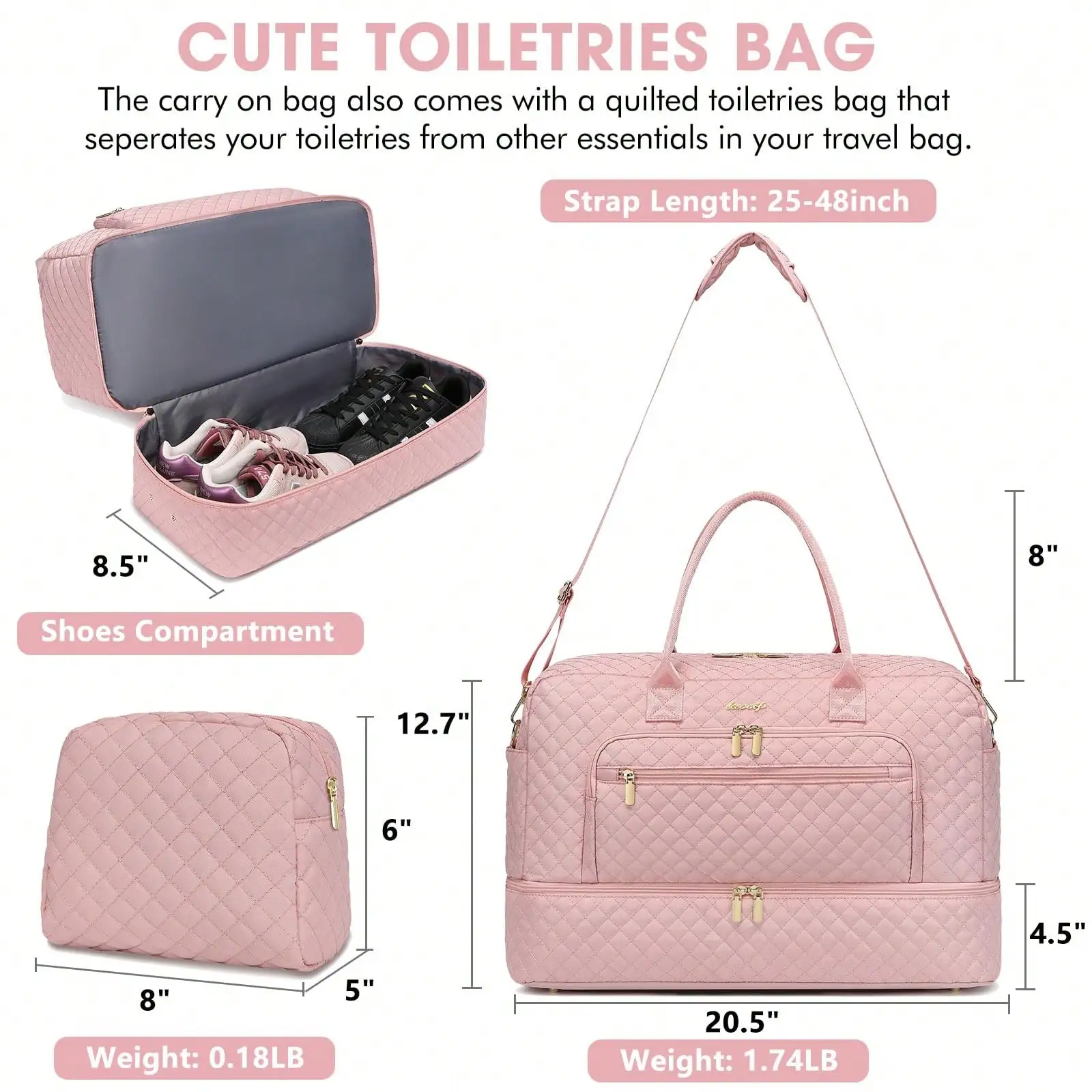 Large Women Travel Duffle Bag - Carry On Overnight Bag Weekend Travel Duffel Tote Bag Yoga Gym Bag With Wet Pocket Toiletry Weekender Overnight Bag For Travel Business Trips Sport , Personal Item Travel Bag With Shoes Compartment