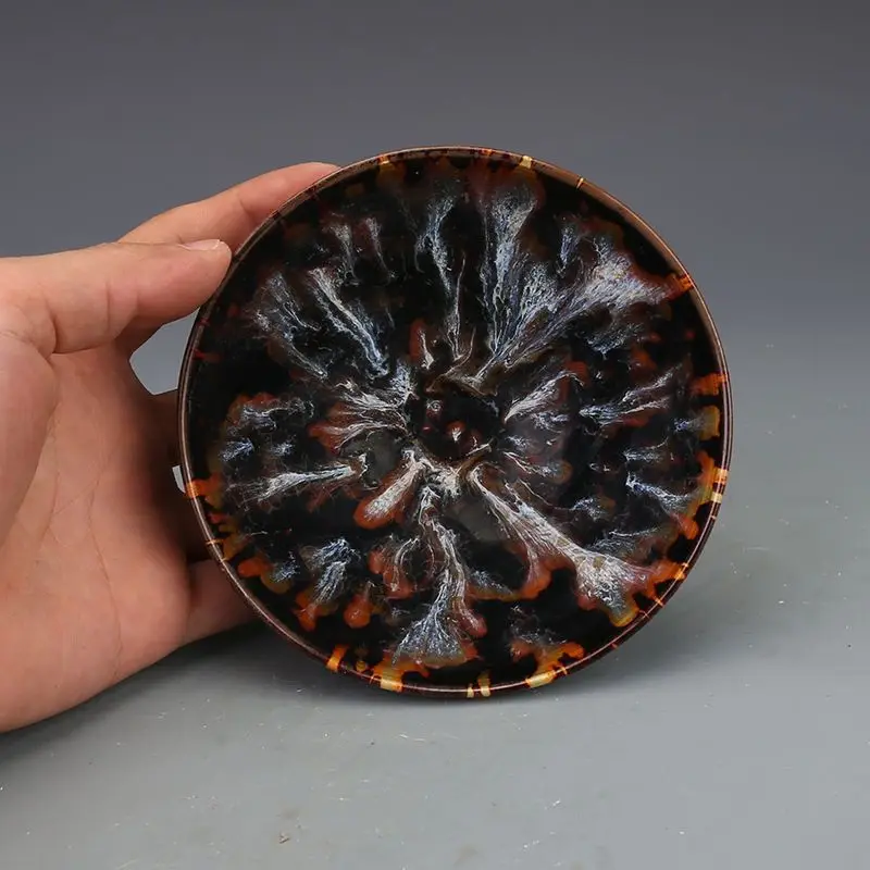 Song Jizhou Kiln Tortoise Shell Glaze Tea Bowl Flame Splashed Pattern Antique Porcelain Tea Cup Collectible Decor