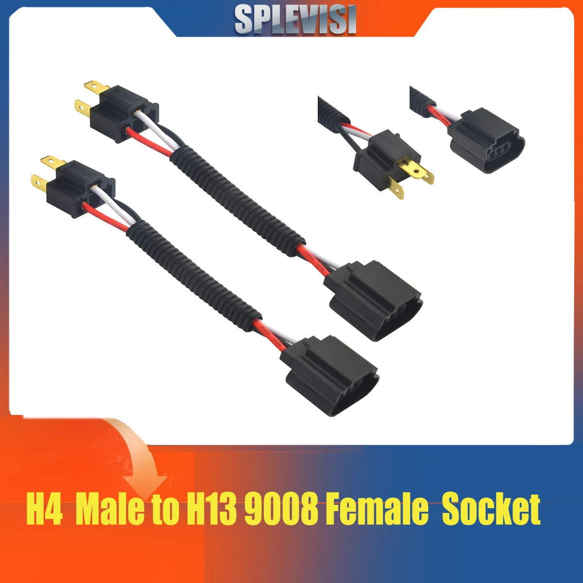 

2 Pcs H4 9003 Hb2 Male to H13 9008 Female Sockets Wiring Harness for Headlights or Fog Lights