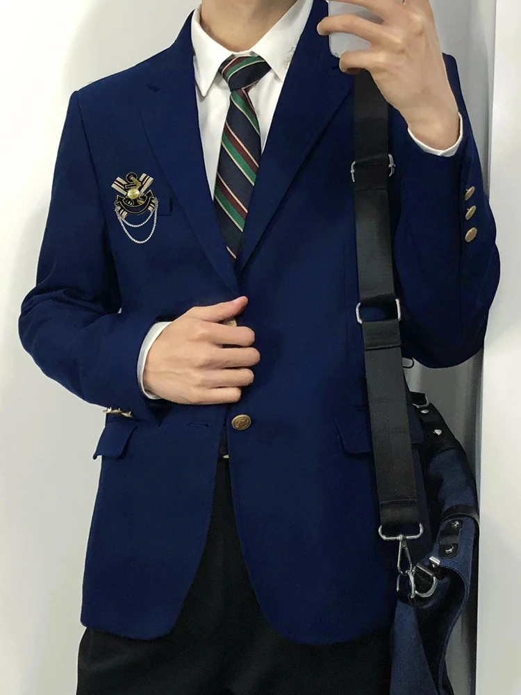 CY550 Casual Suit Dk Japanese Uniform Dark Blue Preppy Cos School Fashion Two-button Blazer Jacket Man