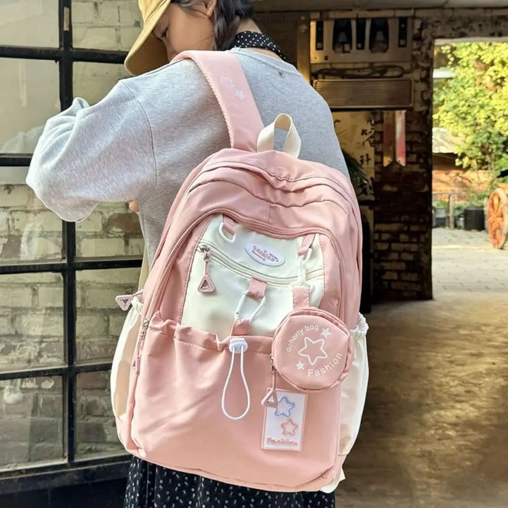 Sweet Star Women Backpack Cartoon Korean Style Nylon Shoulders Bag Large Capacity Harajuku Student Schoolbag