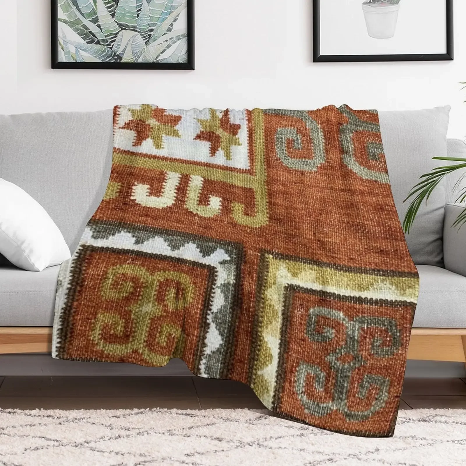 Decorative Caucasian Kilim, Navaho Weave, Woven Textile Throw Blanket All Weather Soft Throw Blanket for Sofa