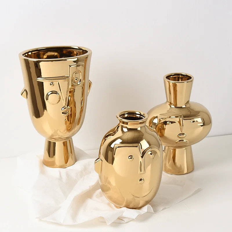 Gilded Ceramic Vase Abstract Decoration Hydroponic Container Room Bookcase Pot Ornament