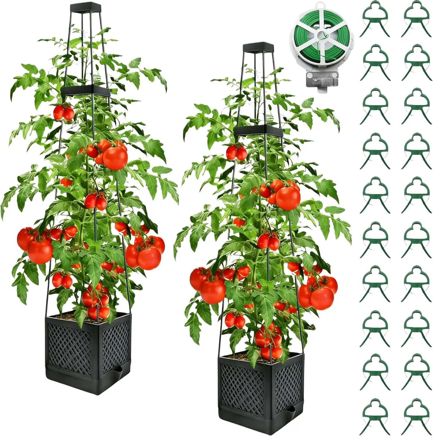 

2Pcs Raised Garden Bed Tomato Planter Box with Trellis, 57 Inch Self-Watering Large Tomato Cage for Patio Garden Pots, C