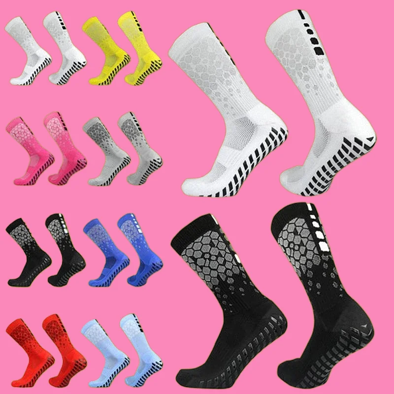 3/5 Pairs New High Quality Men Football Sports Socks Comfortable Anti Slip Grip Soccer Graphics Breathable Men's High Tube Socks