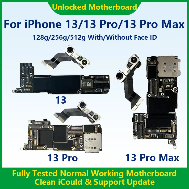 Полностью протестированная подлинная материнская плата для iPhone 13 Pro Max, 128 г/256 г, разблокированная материнская плата с лицевым идентификатором, очищенная iCloud, быстрая доставка