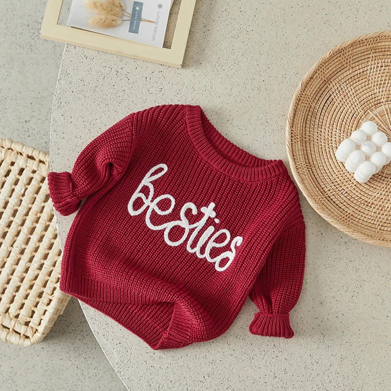 Suefunskry Infant Baby Autumn Winter Sweater, Letter Pattern Jacquard Long Sleeve Round Neck Knitwear Pullover Casual Tops