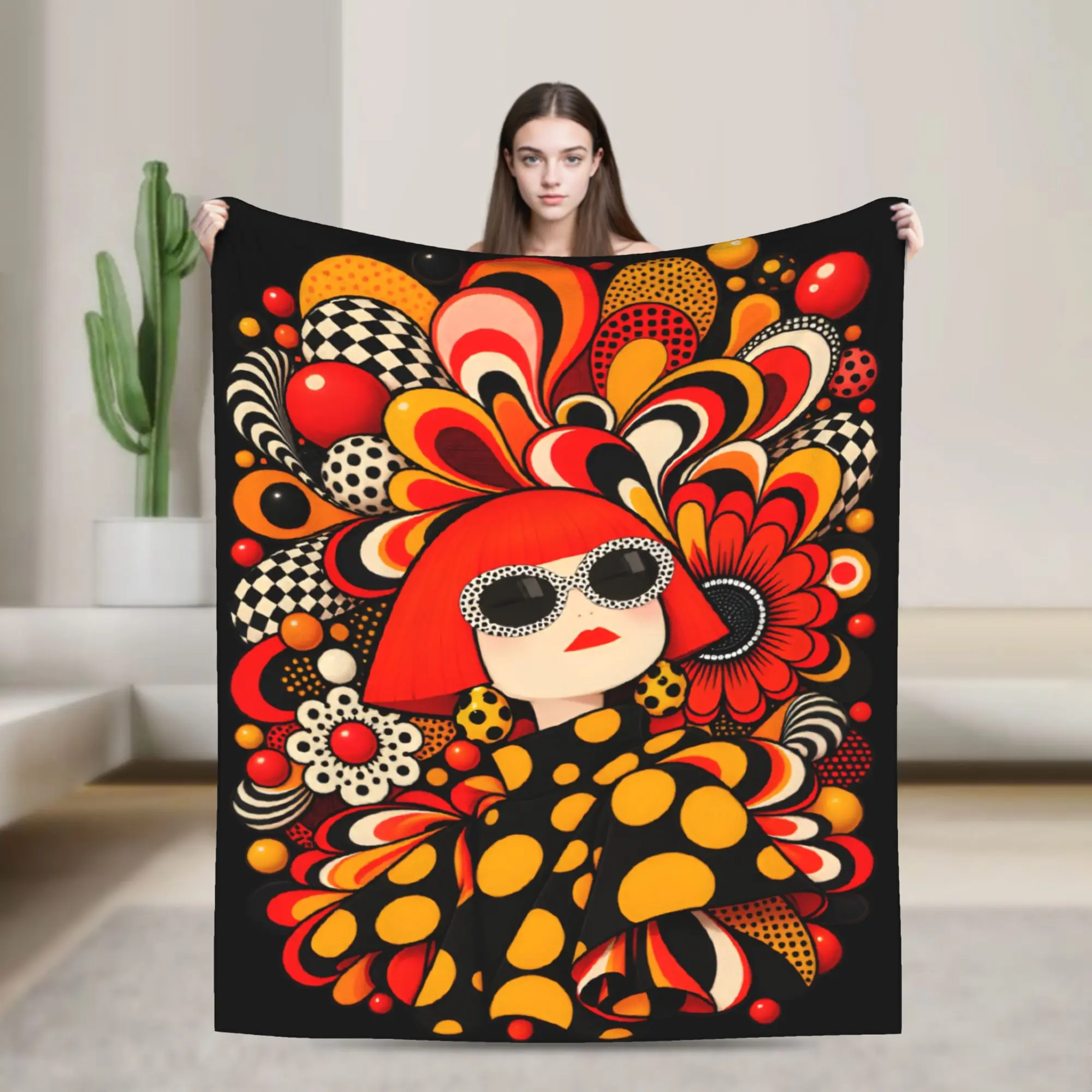 Yayoi Kusama Pumpkin Flannel Blanket  Custom Throw Blanket for Home Hotel Sofa  125*100cm Rug Piece