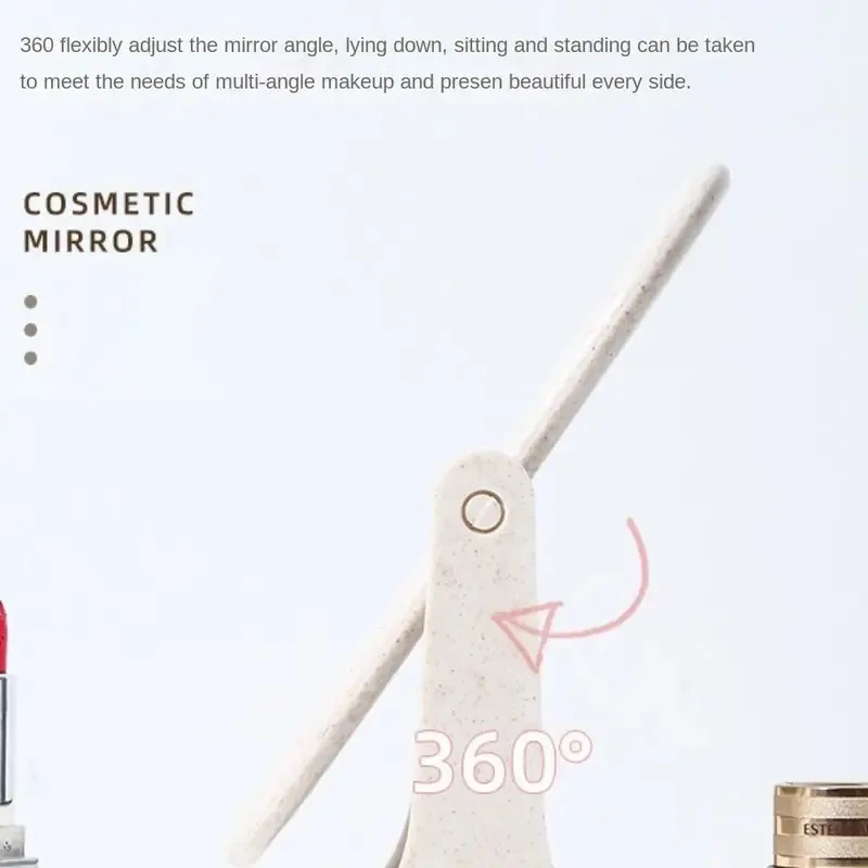 مرآة مكياج لسطح المكتب قابلة للطي تدور 360 درجة، مرآة الأميرة مزدوجة الجوانب، محمولة مع حامل مربع، مرآة مستديرة للمنزل