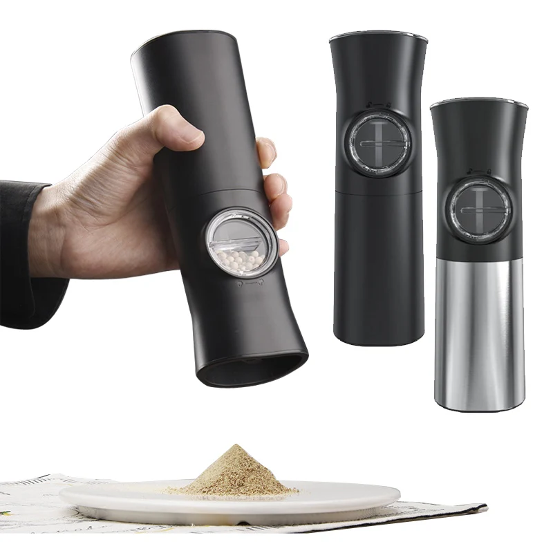 Electric Salt Pepper Mill Gravity Design Adjustable Coarseness Ceramic Grinder Easy Handle Battery Operated with LED Light