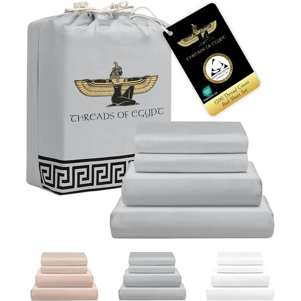

King Size Egyptian Cotton Sheets | 1200 TC | CEA Gold Seal | Heavyweight Smooth | Cooling | 18 Pocket - Grey