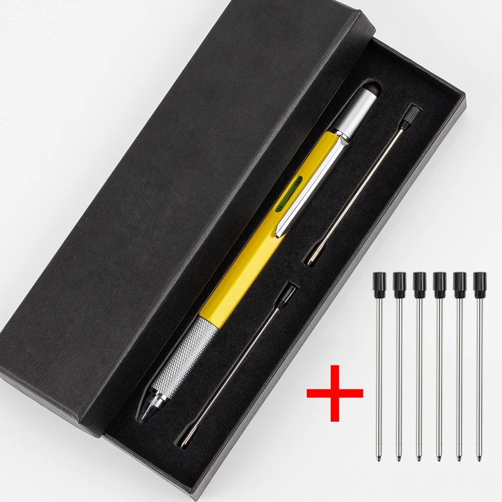 

1PCS 6 in 1 Metal Multi-function Ballpoint Pen Measure Ruler Screwdriver Stylus Touch Screen Spirit Level Pen with box