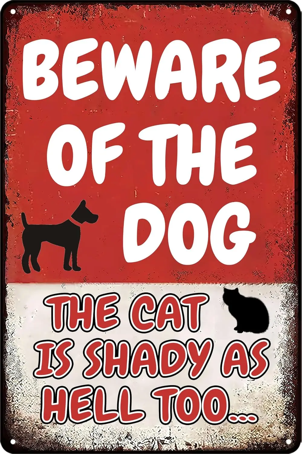 Beware of Dog Signs for Fence Funny Metal Warning Sign Yard Decor Beware of Dog The Cat Is Shady Too Tin Sign Dogs Room Decor  -
