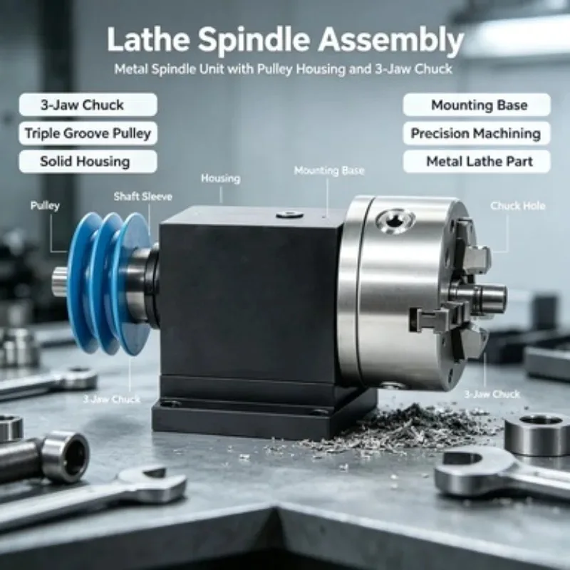 DIY Lathe Spindle Head With 125 Chuck Three Jaw Four Jaw Self Centering Metal Machining Workpiece Fixture Accessory