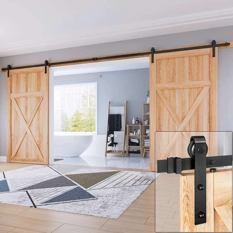 

16 FT Double Door Sliding Barn Door Hardware Track Kit,Basic J Pulley,Slide Smoothly Quietly,Easy Install (16FT Track K