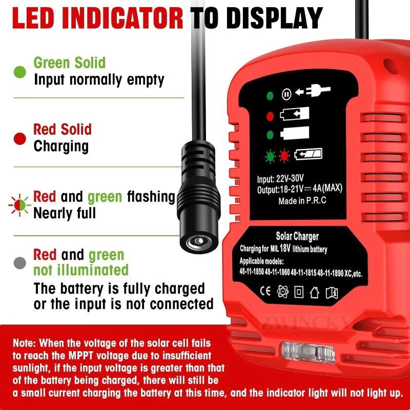 Solar Charger Adapter for Milwaukee 18V Battery Portable Chargering Outdoor Work Camping for Solar Panels（Not Include ）