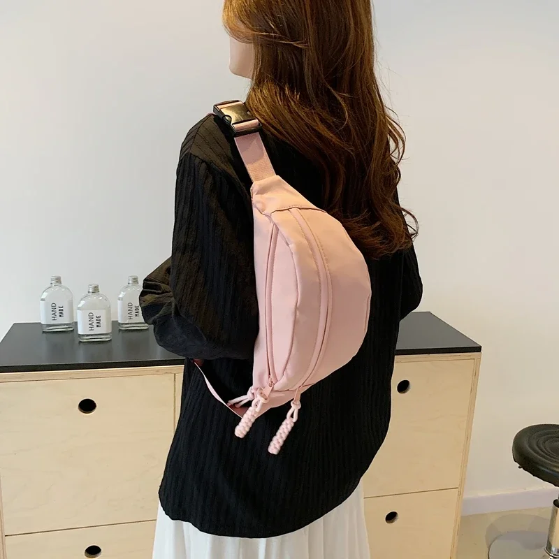 

Women Chest Bag Fanny Waist Bag Adjustable Strap Pack Nylon Solid Shoulder Bag Fashion Ladies Stylish Satchel Chest Bag Woman