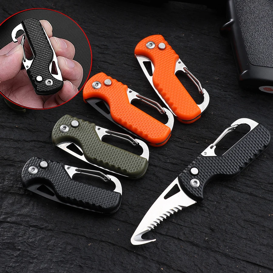 Portable Multifunctional Express Parcel Knife Keychain Serrated Hook Knife For Outdoor Camping Carry-on Unpacking Folding Cutter