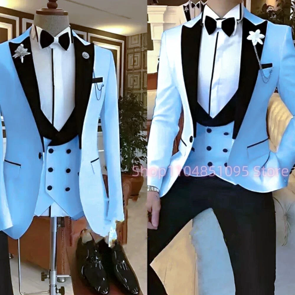 

Suits for Men Black Peak Lapel 3 Pieces Blazer Vest Pants Set Elegant Slim Fit Men's Suit for Wedding_Budsiness