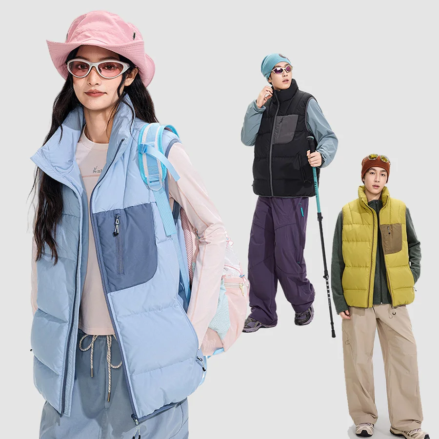 

Женский и мужской зимний уличный теплый воротник-стойка, теплый жилет-карго без рукавов на утином пуху, куртка унисекс, одежда, жилет