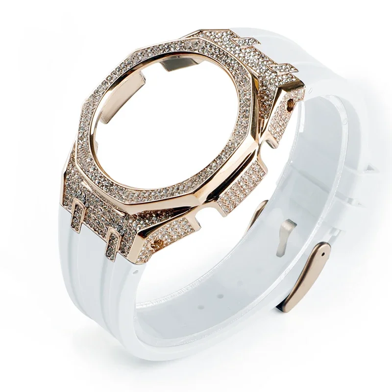 مجموعة تعديل فاخرة لكاسيواك GA2100 و GAB2100 ، علبة معدنية ماسية ، حافة مجددة Ga ، سوار سوار مطاطي