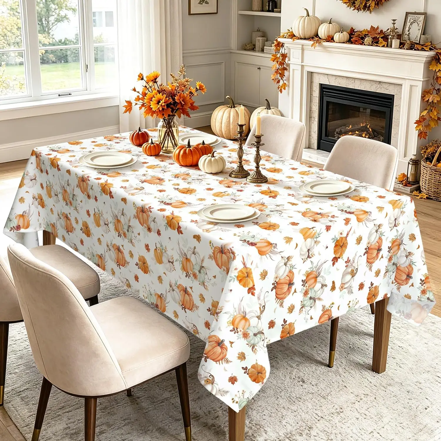 Fall Thanksgiving Pumpkins Maple Leaves Rectangle Tablecloth for Table Decor Washable Kitchen Dining Table Cloth Autumn Decor