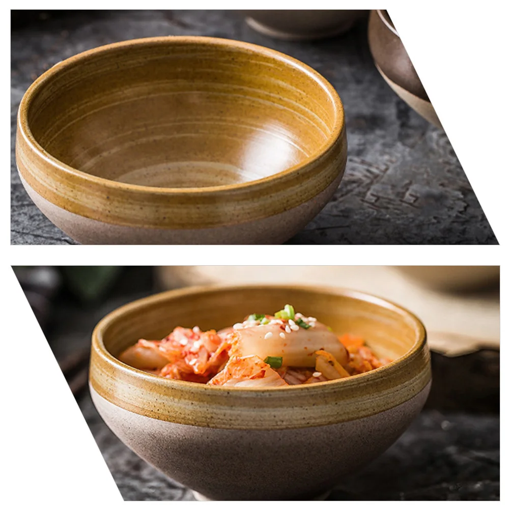 

1Pcs Ceramic Bowl Vintage Style Kitchen Rice Soup Salad Noodle Bowl Food Serving Stable Bottom Ceramic Tableware