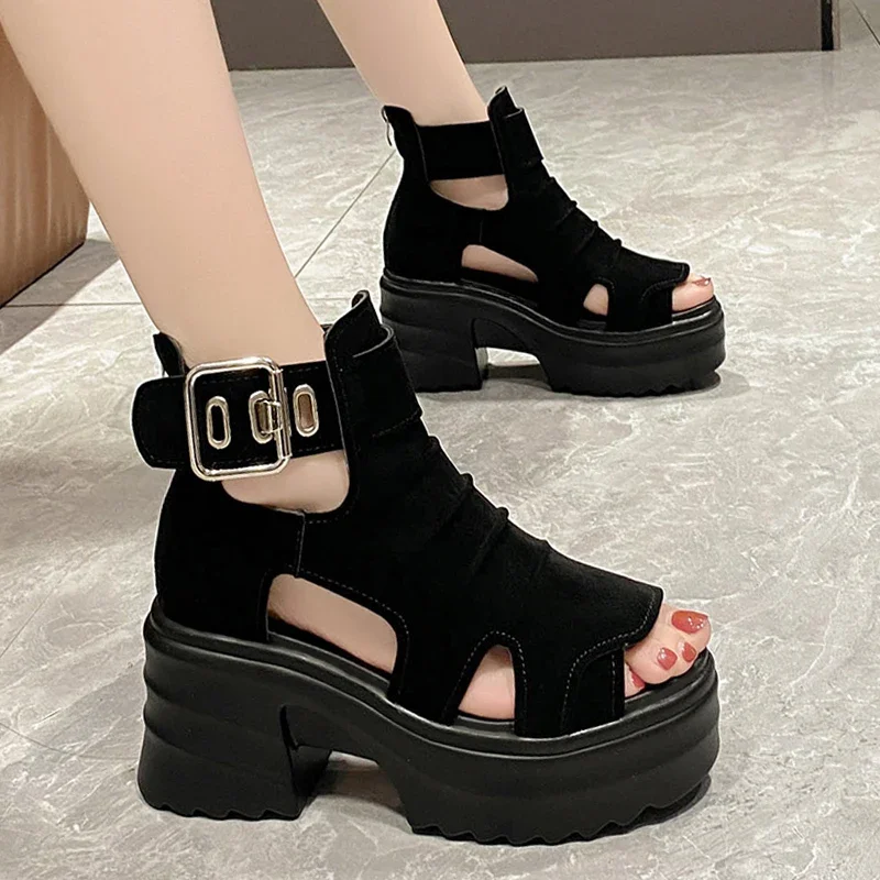 Gothic Chunky Platform Sandals Women Summer 2023 Wedges Peep Toe Gladiator Shoes Woman Thick Bottom High Heels Sandalias Mujer