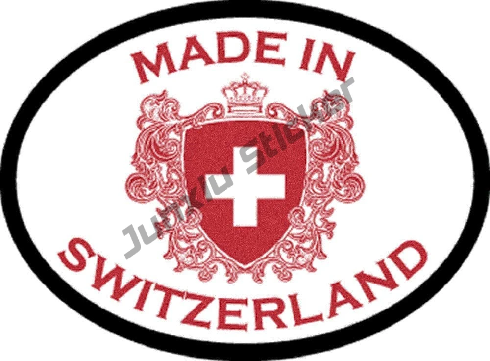 Switzerland with Flag Sticker CH Country Code Vinyl Reflective Decal Germanic Home Pride Travel Car Truck Oval Waterproof Decor