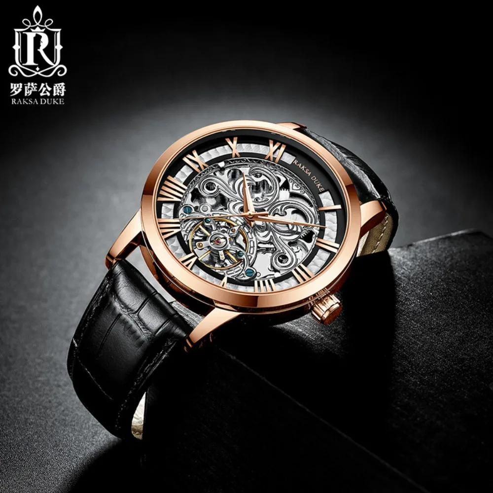 Duke Rosa orologio meccanico automatico in pelle orologio meccanico da uomo impermeabile orologio da polso da uomo d'affari Richard Mille Watch