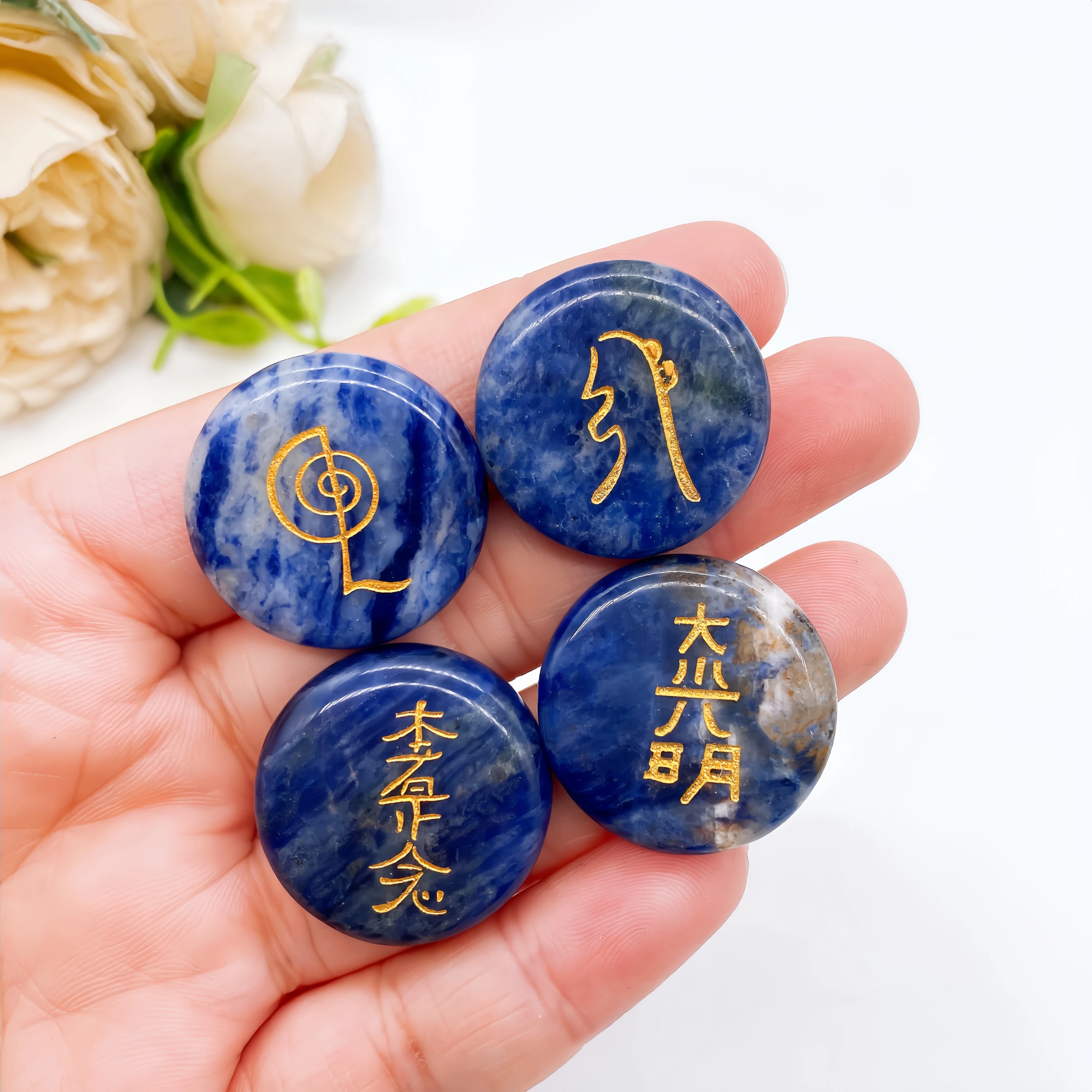 4pcs/set Natural Crystal Amethyst Tiger Eye Stone Quartz Symbol Palm Chakra Reiki Divination Healing  Home Decor Gift
