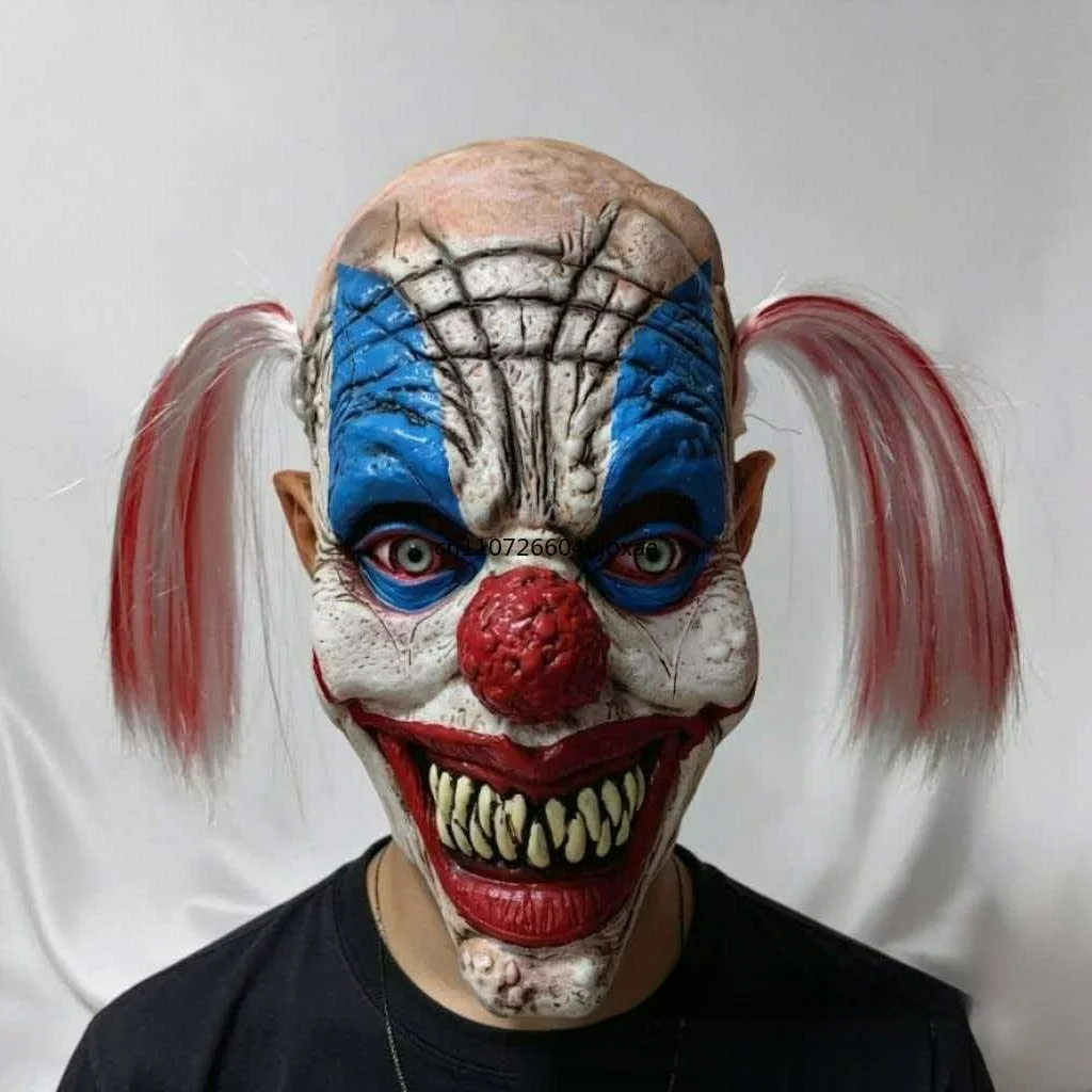 Halloween Terrifying Evil Clown Mask Natural Latex Red Hair Creepy Smiling Clown Headgear Cosplay Costume Mask For Horror Theme