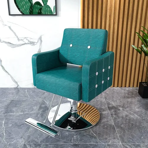 Friseurstuhl mit Drehlift, Friseursalon, spezieller maßgeschneiderter Friseursalonstuhl, moderne Friseurstation