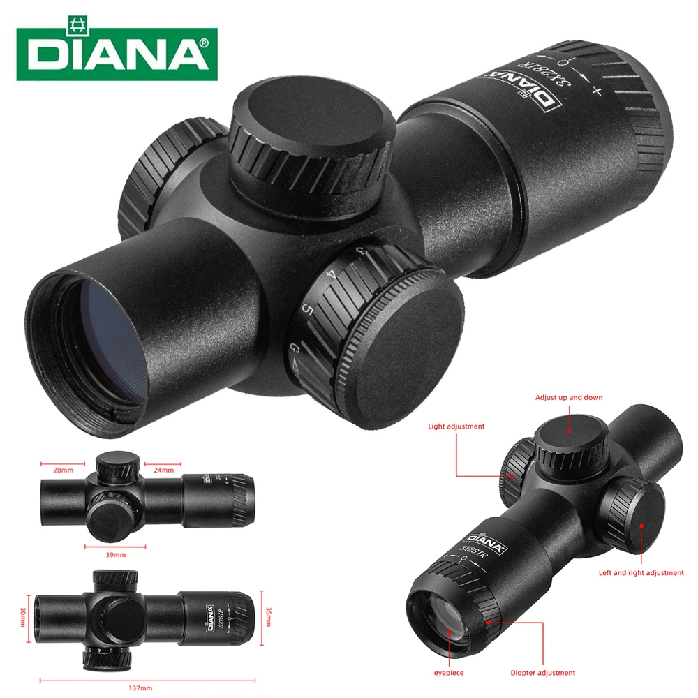 DIANA 3X28 Tactical Hunting Rifle Scope Airsoft PCP Riflescope Outdoor Shooting Sports Sniper Optical Sight Weapons Fitting